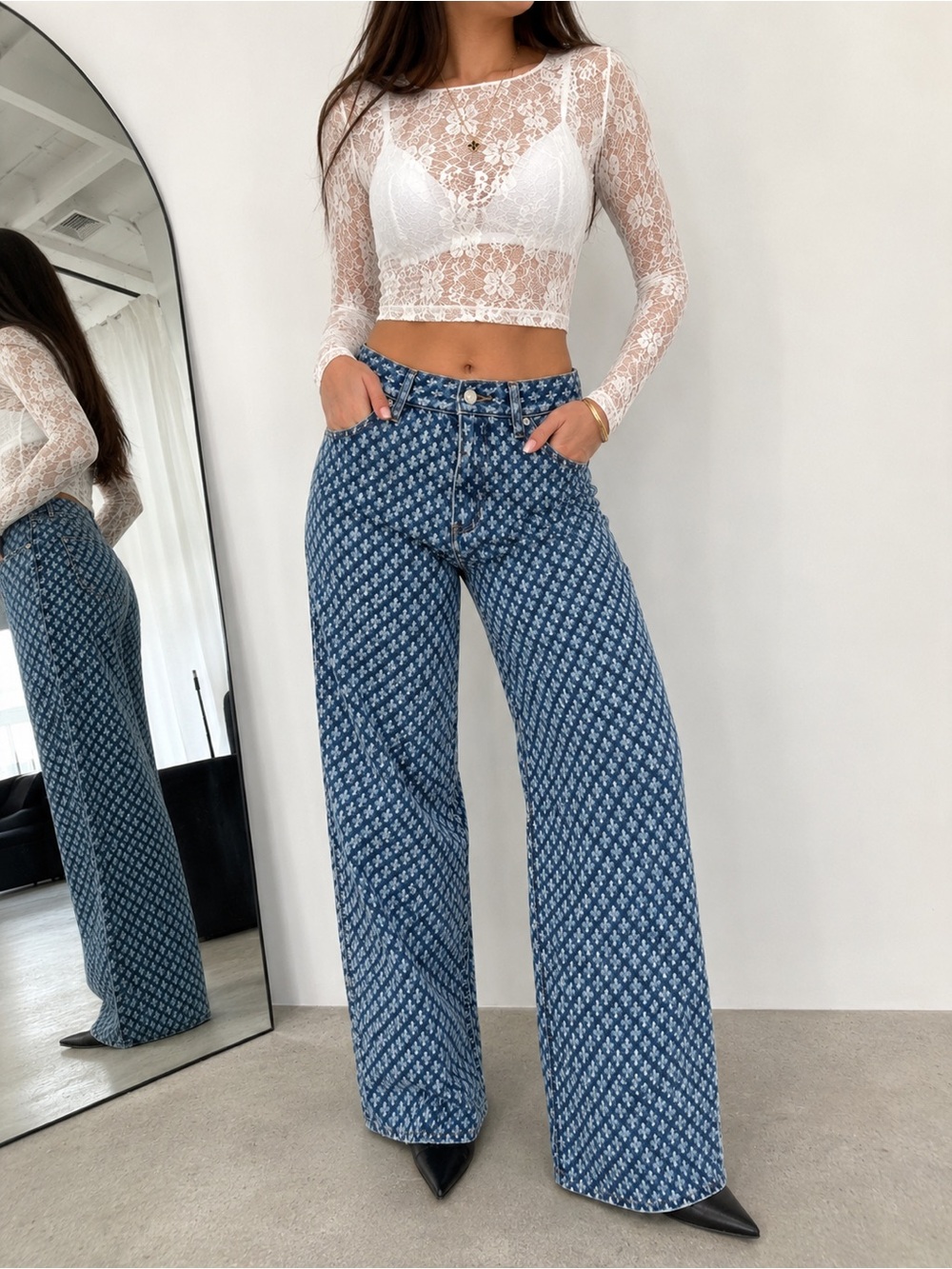 Express Blue Geometric Wide Leg Jeans
